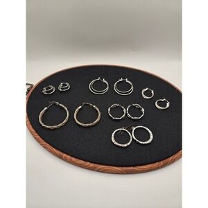 Mixed Hoop Earring Lot 6 Pairs Silver Gold Tone Twisted Hammered Textured Set